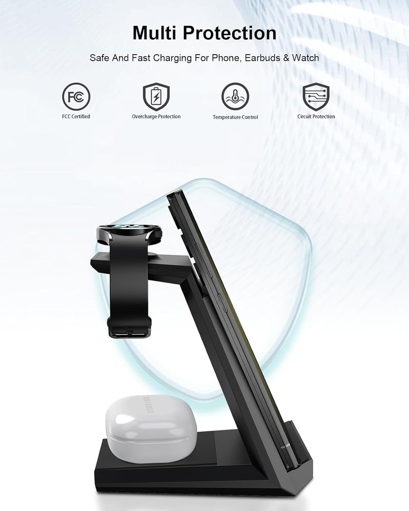 NANAMI  Wireless Charger for Samsung - 3 in 1 Charging Station for Multiple Devices, Fast Charger Stand for Galaxy S25 S24 S23 Ultra S22 S21 Z Flip Fold 4,Galaxy Watch 6/5/5 Pro/4/3, Galaxy Buds 2 Pro - Image 5